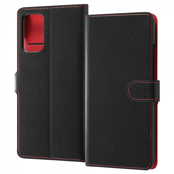耐衝撃 手帳型レザーケース シンプル マグネット/ブラック/レッド