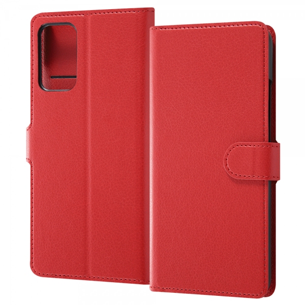 耐衝撃 手帳型レザーケース シンプル マグネット/レッド