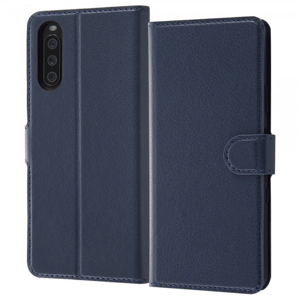 耐衝撃 手帳型レザーケース シンプル マグネット/ダークネイビー
