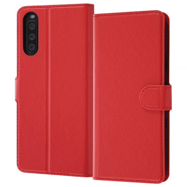 耐衝撃 手帳型レザーケース シンプル マグネット/レッド