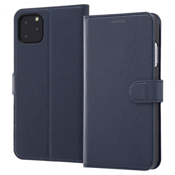 耐衝撃 手帳型レザーケース シンプル マグネット/ダークネイビー