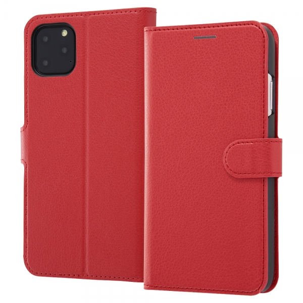 耐衝撃 手帳型レザーケース シンプル マグネット/レッド