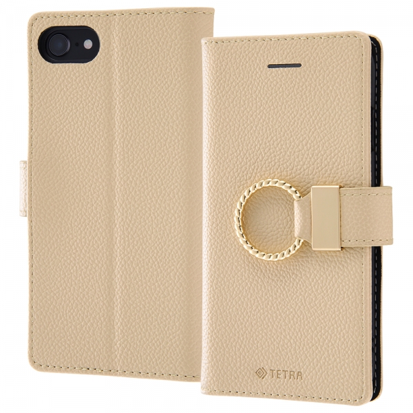 耐衝撃 手帳型レザーケース TETRA リング付き/ベージュ