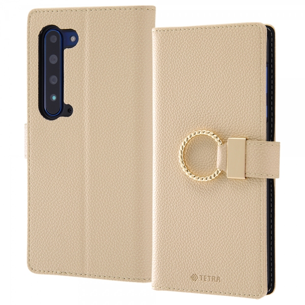 手帳型レザーケース TETRA リング付き/ベージュ