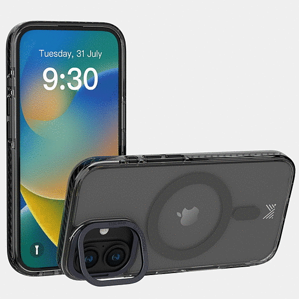 スタンド付きマグネット搭載ケース/トランスパレント/チャコール