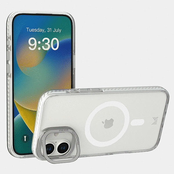 スタンド付きマグネット搭載ケース/トランスパレント/シルバー