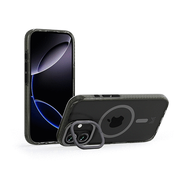 スタンド付きマグネット搭載ケース/トランスパレント/チャコール