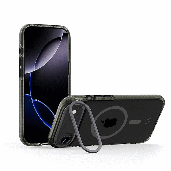 スタンド付きマグネット搭載ケース/トランスパレント/チャコール