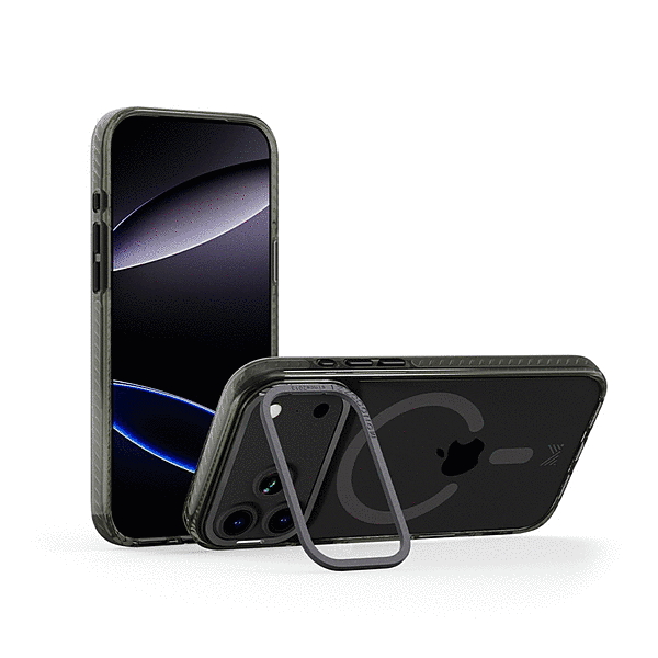 スタンド付きマグネット搭載ケース/トランスパレント/チャコール