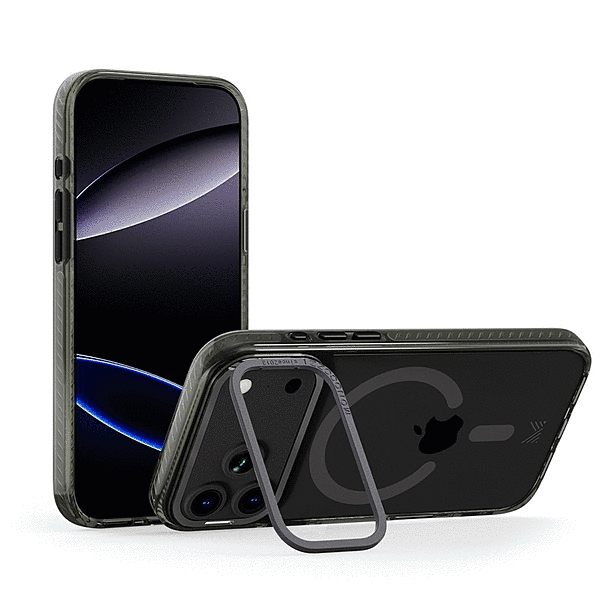 スタンド付きマグネット搭載ケース/トランスパレント/チャコール