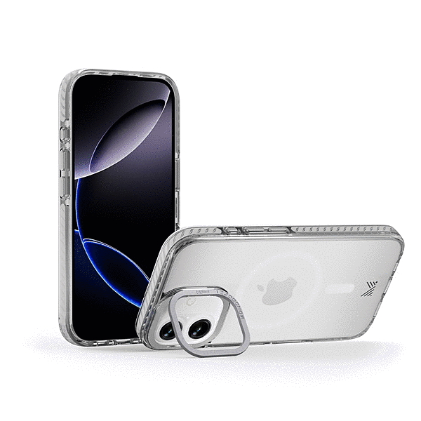 スタンド付きマグネット搭載ケース/トランスパレント/シルバー