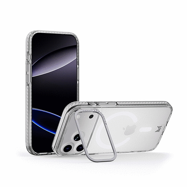 スタンド付きマグネット搭載ケース/トランスパレント/シルバー