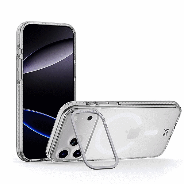 スタンド付きマグネット搭載ケース/トランスパレント/シルバー