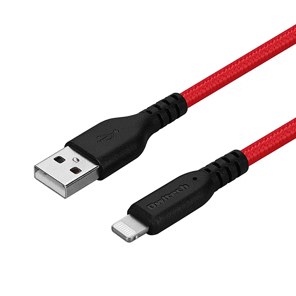急速2.4A/データ転送Type-AtoLightningケーブル0.5m ブラックレッド