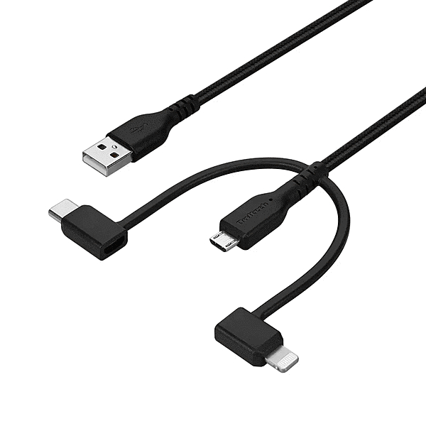 Type-A microUSB Lightning Type-C 3in1ケーブル1m ブラック