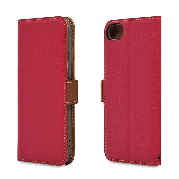 薄型手帳サイドマグネットケース 衝撃吸収 レッド/ブラウン