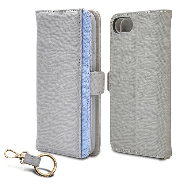 Viviana サフィアーノ手帳型ケース ブルーグレー