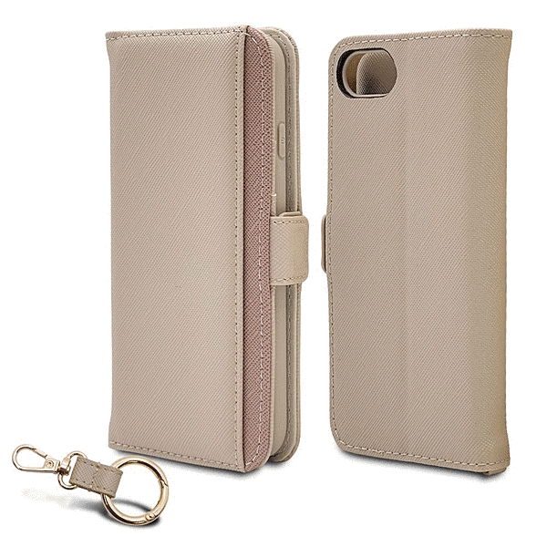 Viviana サフィアーノ手帳型ケース ベージュグレー