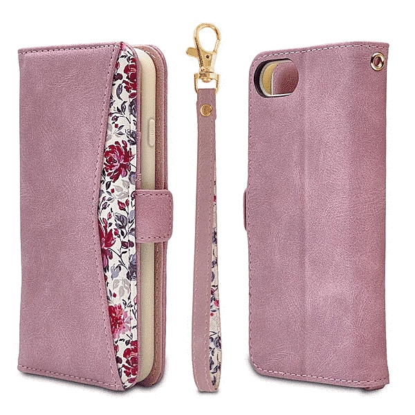 花柄手帳型ケース ライトパープル