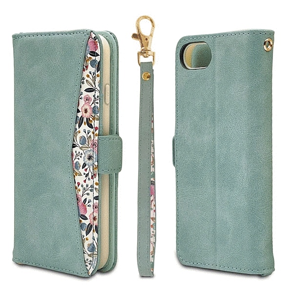 花柄手帳型ケース ライトブルー