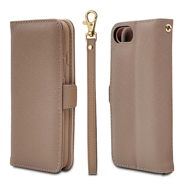 ハンドストラップ付き手帳型ケース ココアブラウン