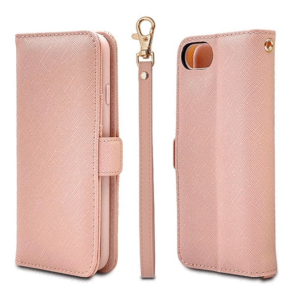 ハンドストラップ付き手帳型ケース ライトピンク