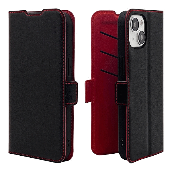 薄型手帳サイドマグネットケース 衝撃吸収 ブラック/レッド