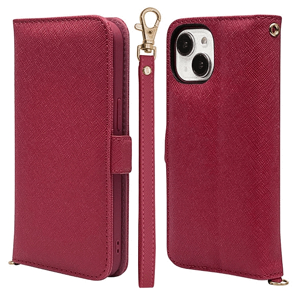 ハンドストラップ付き手帳型ケース マゼンタ