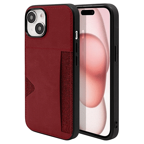 PUレザーポケット付きケース レッド