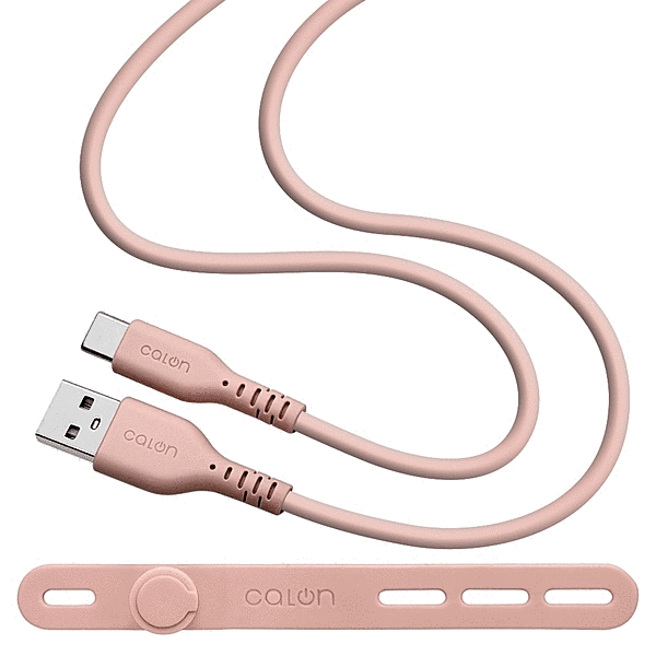 calon USB-A to Type-C 柔らかシリコンケーブル 1.0m スモーキーピンク