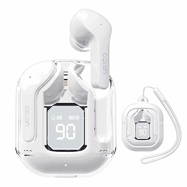 calon BT5.3 完全ワイヤレスイヤホンマイク AAC対応 シリコンケース ストラップ付き ホワイト