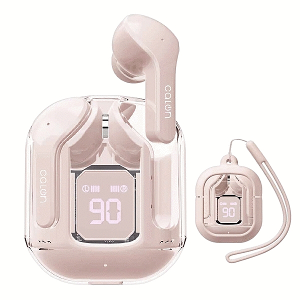 calon BT5.3 完全ワイヤレスイヤホンマイク AAC対応 シリコンケース ストラップ付き スモーキーピンク