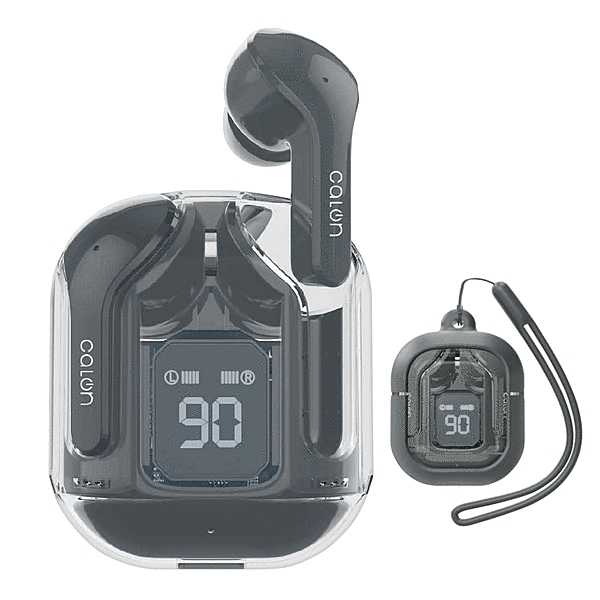 calon BT5.3 完全ワイヤレスイヤホンマイク AAC対応 シリコンケース ストラップ付き チャコールグレー