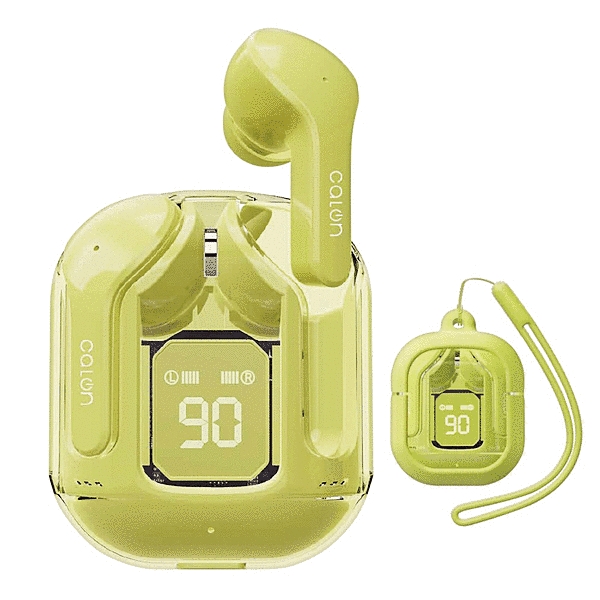 calon BT5.3 完全ワイヤレスイヤホンマイク AAC対応 シリコンケース ストラップ付き ライムイエロー