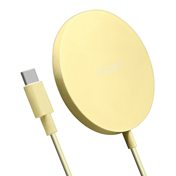 calon ワイヤレスチャージャー 5/7.5/10/15W 1m Type-Cケーブル直付 ライトイエロー
