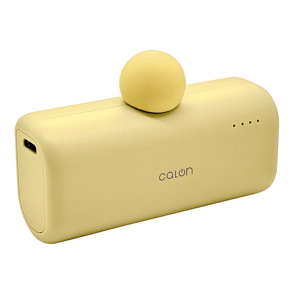 calon 5000mAh Type-C直付けモバイルバッテリー Cオス Cメス 20W出力 ライトイエロー