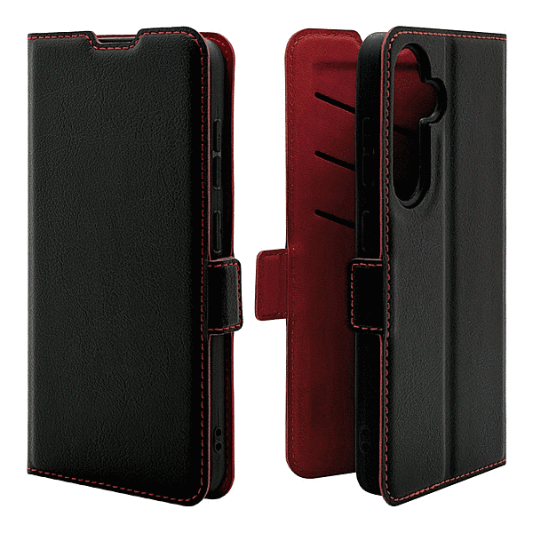 薄型手帳サイドマグネットケース 衝撃吸収 ブラック/レッド