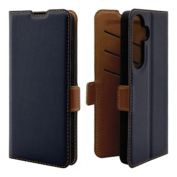 薄型手帳サイドマグネットケース 衝撃吸収 ネイビー/ブラウン