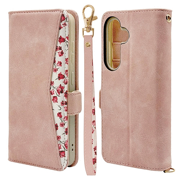 花柄手帳型ケース ライトピンク