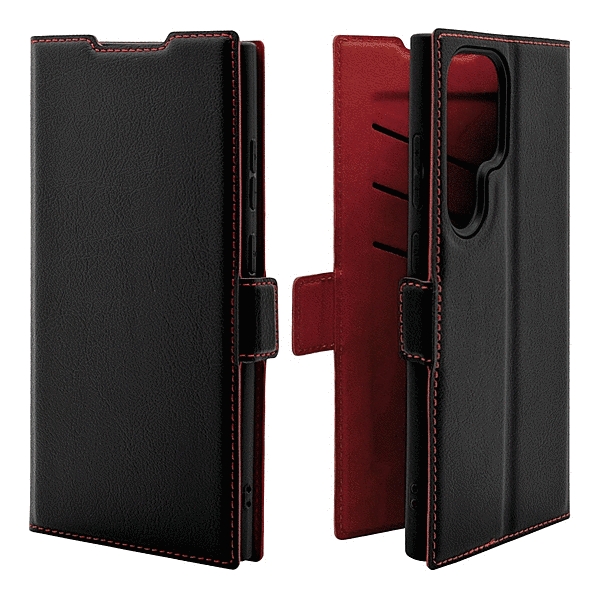 薄型手帳サイドマグネットケース 衝撃吸収 ブラック/レッド