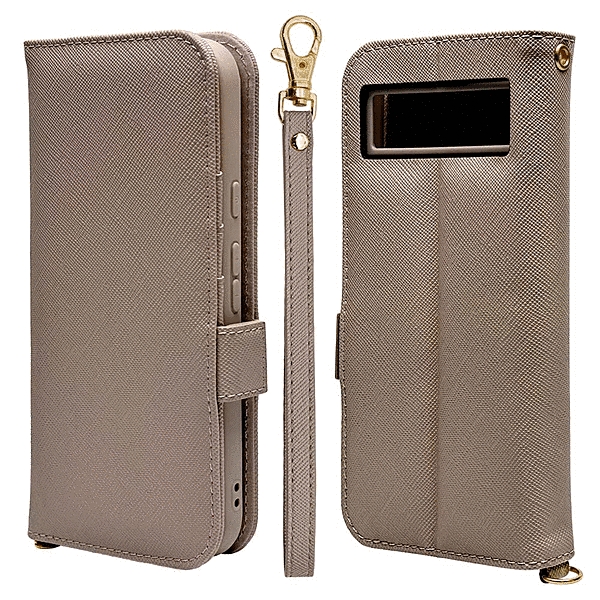 ハンドストラップ付き手帳型ケース ココアブラウン