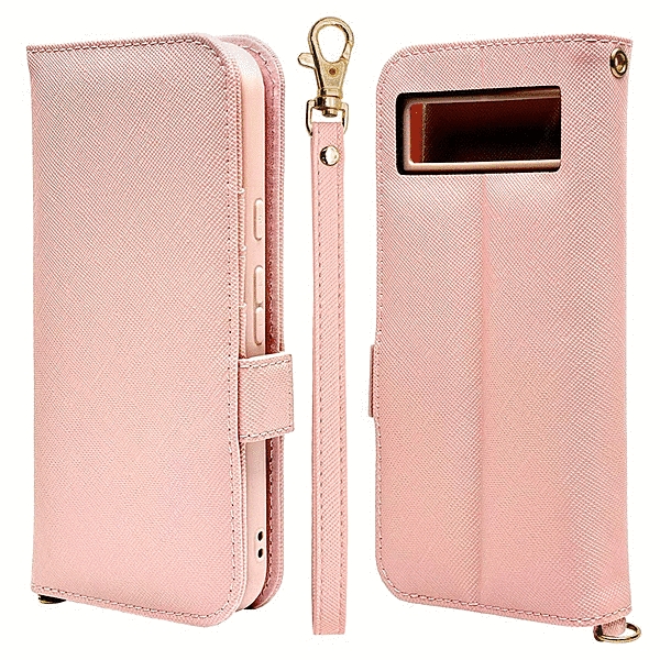 ハンドストラップ付き手帳型ケース ライトピンク
