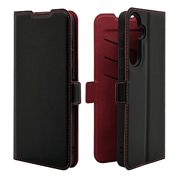 薄型手帳サイドマグネットケース 衝撃吸収 ブラック/レッド