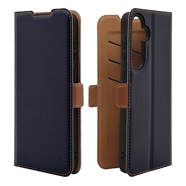 薄型手帳サイドマグネットケース 衝撃吸収 ネイビー/ブラウン