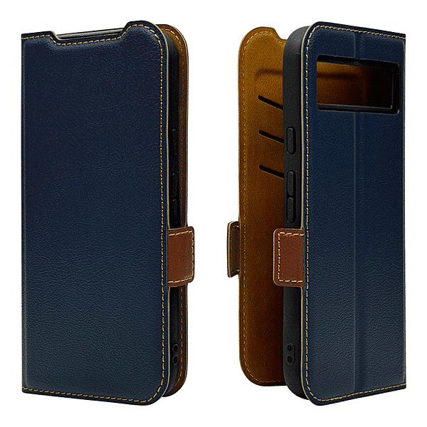 薄型手帳サイドマグネットケース 衝撃吸収 ネイビー/ブラウン