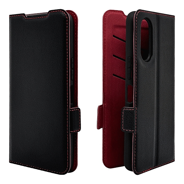 薄型手帳サイドマグネットケース 衝撃吸収 ブラック/レッド