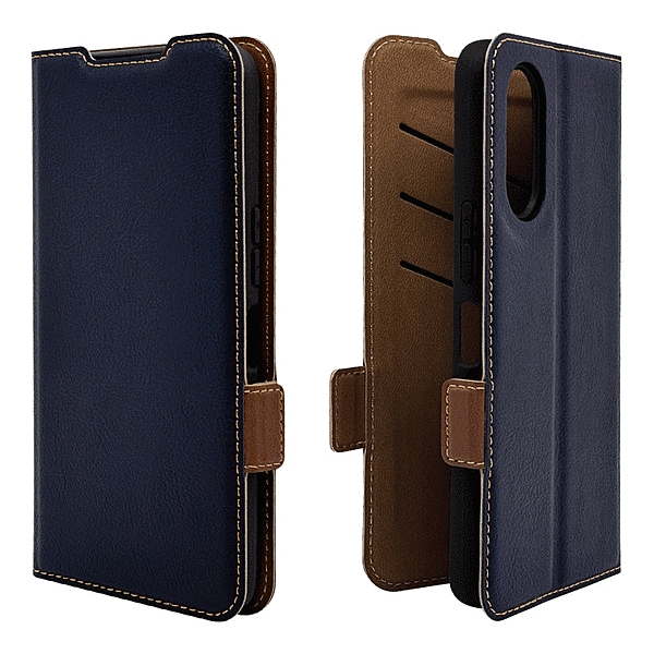 薄型手帳サイドマグネットケース 衝撃吸収 ネイビー/ブラウン