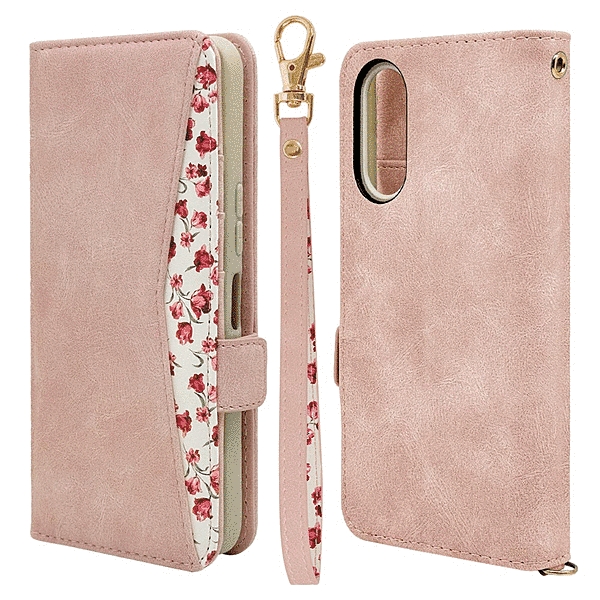 花柄手帳型ケース ライトピンク