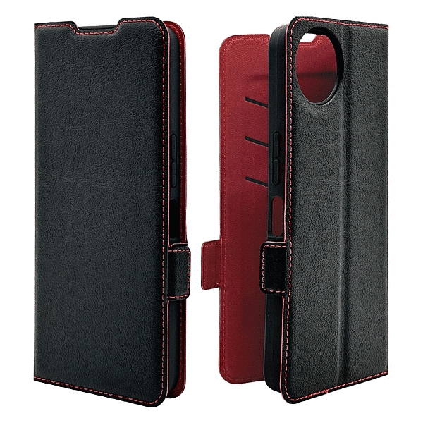 薄型手帳サイドマグネットケース 衝撃吸収 ブラック/レッド