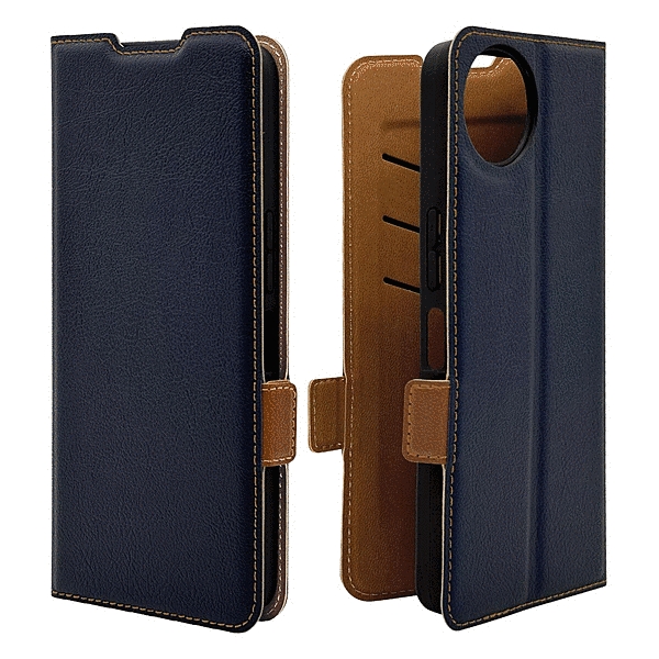 薄型手帳サイドマグネットケース 衝撃吸収 ネイビー/ブラウン